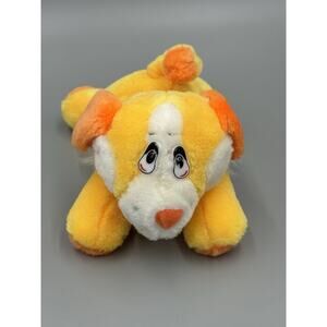 Vintage BJ Toy Company Small Puppy Dog Yellow Orange White 8” Stuffed Animal